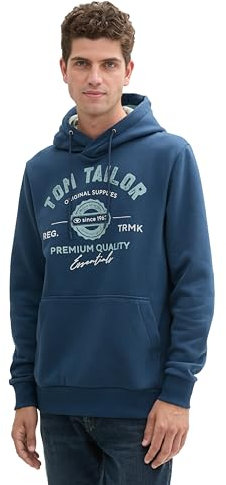 TOM TAILOR Herren Hoodie Sweatshirt mit Logo-Print, 26779 - Nighttime Blue, M