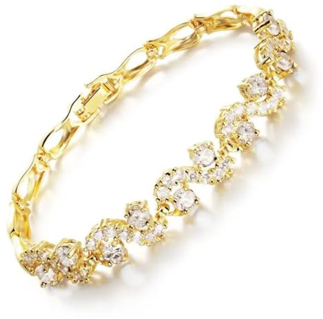 Crystalline Azuria Donna 18ct Placcato Oro Bracciale Tennis con Bianco Cristalli di Zirconi 19 cm