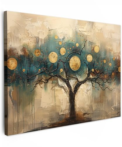 MuchoWow© Leinwandbilder 80x60 cm Wall Art Decoration Bilder für die Wand Schlafzimmer Deko Canvas Painting Wanddekoration Wohnzimmer Baum - Kunst - Mond - Aquarell