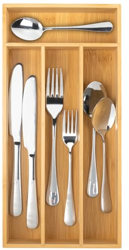 Conflech Silverware Organizer - Bamboo Kitchen Drawer Utensil Holder with 4 Slots (Natural)