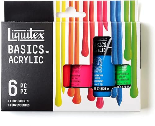 Liquitex 3699470 Basics Acrylfarbe Fluoreszent – 6 Farben, 118ml Tuben, lichtecht, mittlere Viskosität, seidenglänzend, monopigmentiert, Archivqualität