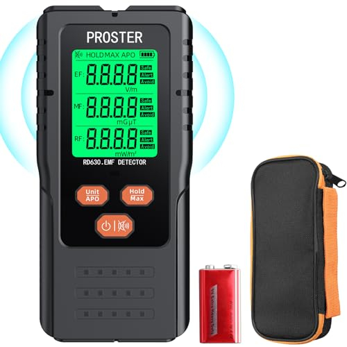 Proster EMF-Messgerät 3 in 1 digitaler Strahlungsdetektor für elektromagnetische Felder EF RF MF, für 5G, Mobilfunkmasten, WiFi und intelligente-Gerät zu Hause und im Büro sowie Geisterjagd