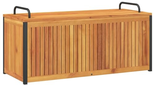 vidaXL Gartenbox, Kissenbox mit Stauraum Griff, Auflagenbox für Garten Terrasse, Gartentruhe Kissentruhe Terrassenbox, Massivholz Akazie Stahl