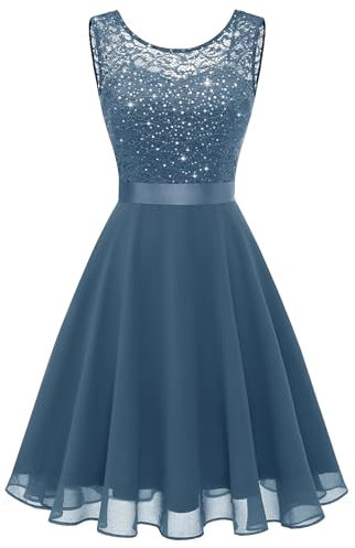 Berylove Cocktailkleid Glitzer Cocktailkleid a Linie Konfirmation Kleider Enges Kleid Damen Blush Kleider Damen Hochzeit Gast BLP7005XP Grey Blue S