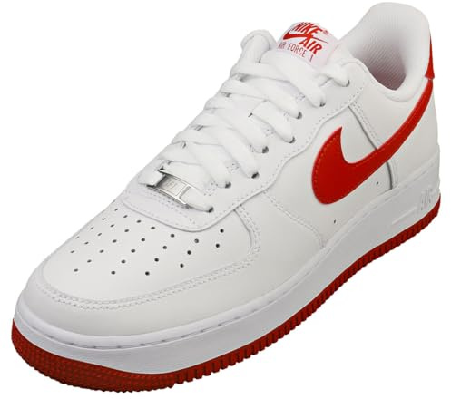 Nike Air Force 1 '07 Herren Schuhe (FJ4146-106, White/White/Dragon Red), Weiß/Drachenrot/Weiß, 46 EU