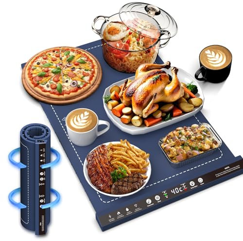 GRACEALL Alfombrilla Eléctrica para Calentar Alimentos, Alfombrilla Calefactora para Comida, Bandeja Calefactora de Silicona para Buffets, Fiestas, Reuniones con 8 Temperaturas Ajustables