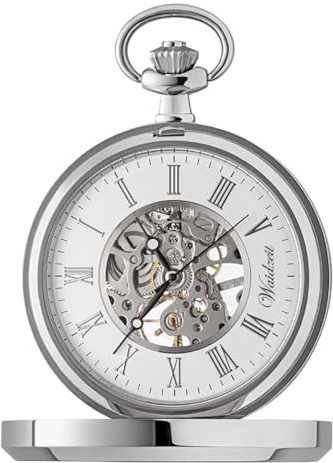 Waidzeit Herren Taschenuhr Edelstahl Silber mit Uhrenkette UWAFJ01 Analoguhr
