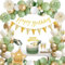 Geburtstagsdeko Grün Gold,Deko Geburtstag Grün Mädchen Junge, Dschungel Kindergeburtstag Deko Avocado Grüne Gold Luftballons, Happy Birthday Banner, Pompons für Männer Frauen Geburtstag Deko