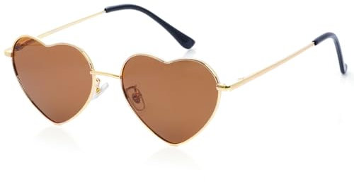 jerbro Herzform Sonnenbrille Hippie Herz Brille Vintage 70er 80er 90er Hiphop Kostüm Metallrahmen Brille für Karneval Mottopartys Halloween Fasching Cosplay Party (gold)