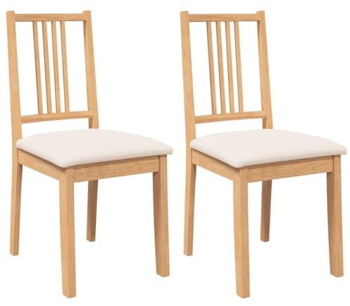 vidaXL Esszimmerstühle mit Kissen 2 STK. Natur Massivholz Gummibaum, Küchenstuhl, Stuhl, Beistellstuhl, Essstuhl, Wohnzimmerstuhl, Restaurant Stuhl