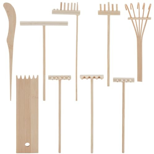 WEBEEDY 9 Styles Zen Garden Rake Tool Kit Japanese Sandbox Zen Garden Rake Tools for Office Desktop Decor,Meditation Rock Sand Garden Accessories Office Desktop Mini Zen Gifts(Beige)