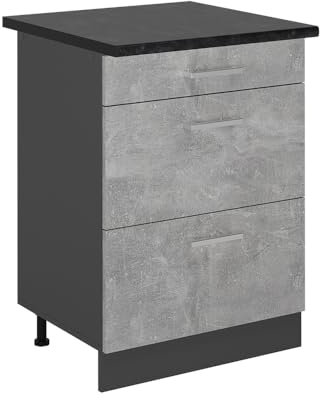 Vicco Mueble bajo de Cocina R-Line, Hormigón, 60 cm con cajones, ET Antracita