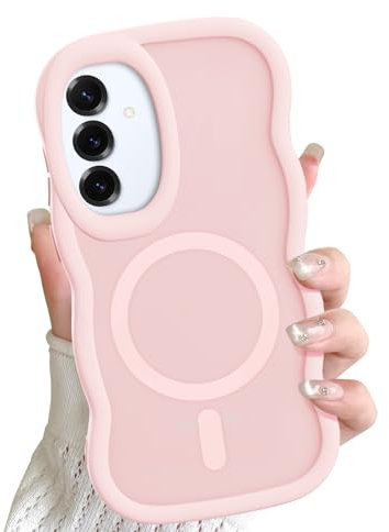 Cover Magnetica Ondulata per Samsung Galaxy S24/S25 Compatibile con MagSafe Custodia Cornice Ondulati Riccia Forma Traslucida Opaca Antiurto Anti-Scratch Case per Ragazze Donne, Rosa