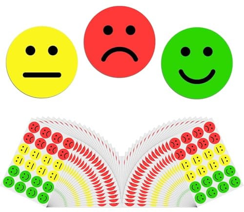 1200 Stück Smile Aufkleber Sticker Rot-Gelb-Grüne Stimmungsaufkleber | 2.5CM Belohnungssticker für Pädagogische Belohnung Lehrer und Kinder