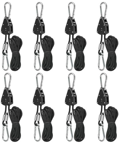 Corde à Cliquet avec Crochet 8 Pcs TIMESETL Poulie a Cliquet 150 Livres Tendeur de Corde a Cliquet, Crochet Reglable Sangle a Cliquet pour Lampe Plante, Voile Ombrage, Sangle pour Auvent Camping Car