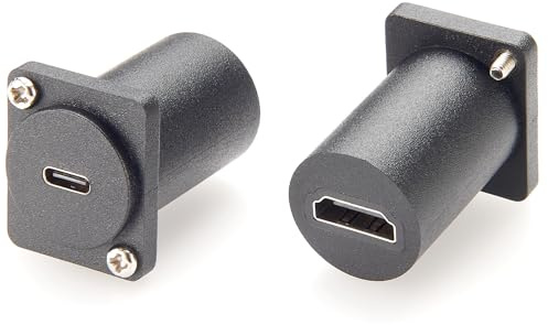 Plinkwirekb D-Type Panel/XLR Shell Panel Mount Connectors USB-C to HDMI Adapter 4K 60Hz USB Type C Female to HDMI Female Flange Chassis Convertor (1pc)