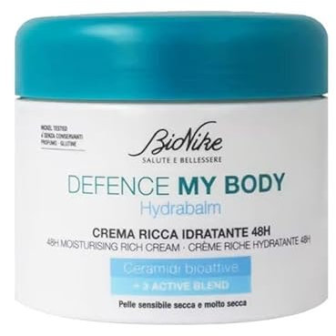 Bionike Defence Body - Crema ricca idratante 48 ore, dalla texture cremosa con ceramidi ad esclusivo 3 ACTIVE BLEND emolliente costituito da burro di karité, cacao, mango.