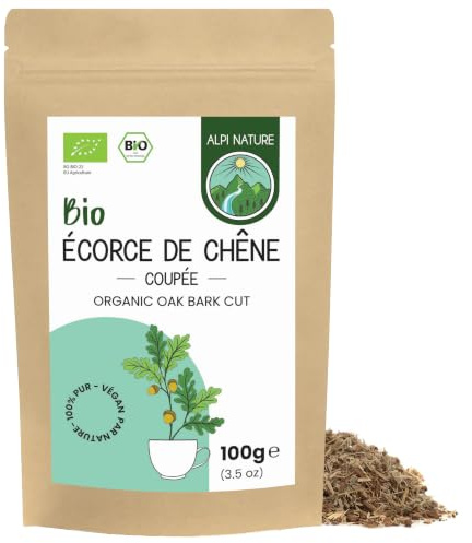 Alpi Nature Eichenrinde Tee BIO 100g, bio Eichenrinde geschnitten | Eichenrindentee, loser Tee zur Teezubereitung, Kräutertee