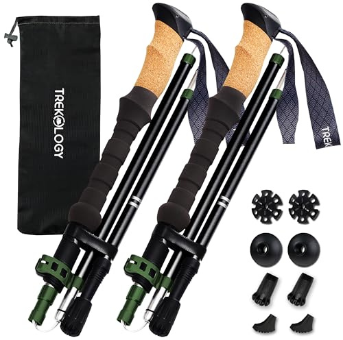 TREKOLOGY Trekking Poles – Collapsible Hiking Poles with Cork Handle - Ultralight Folding Walking Poles for Women & Men, Lightweight Aluminum Hiking Sticks & Walking Sticks