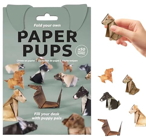DIY Papier Katzen Origami Kit, 50 Blätter 3D Katze/Hund/Dinosaurier Origami Papier Handwerk Kit, Tier Schreibtisch Dekor, Dekor Schreibtisch-Dekoration und Geschenk für Hundliebhaber(Hund)