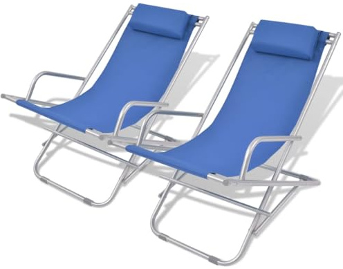 QUAHEAS Klappbare Liegestühle 2er Set, Blau, Stahlrahmen, PVC-Sitz, 69x61x94 cm, gepolsterte Kopfstütze, wetterfest, für Garten, Pool, Terrasse