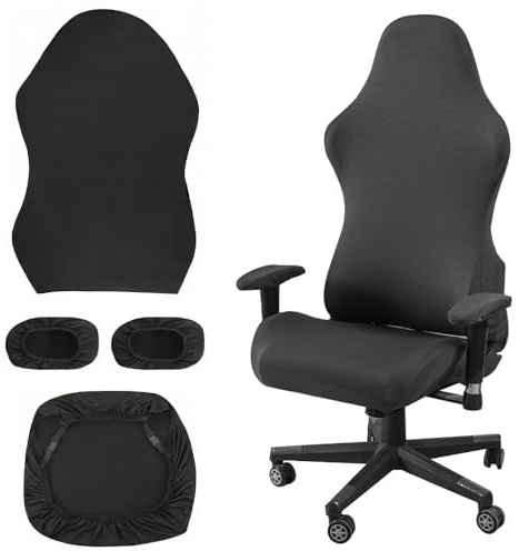 ASOUUNLD 4PCS Funda para Silla de Juegos, Funda de Sillas de Oficina Elástica con Reposabrazos Funda Silla Gamer Funda para Silla de Escritorio, Extraíbles Lavables para Sillas de Ordenador, Gaming