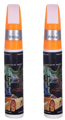 2 Stück Lackstift weiß für Auto Kratzer, Schnelltrocknender Weiß Lackstift Auto, 12ml Auto Reparatur Lack Pinsel, für präzise Autolack Reparatur, Kratzern, einsetzbar mit Doppelendkonstruktion