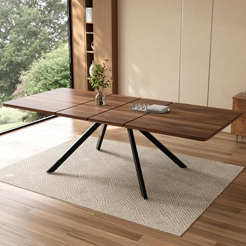 Merax Ausziehbarer Esstisch 160/200/240×90 cm, rechteckiger Tisch für 6–10 Personen, Metallbeine, 3-stufig verlängerbar, stabil, modernes Esszimmer- und Küchendesign, dunkle Holzfarbe