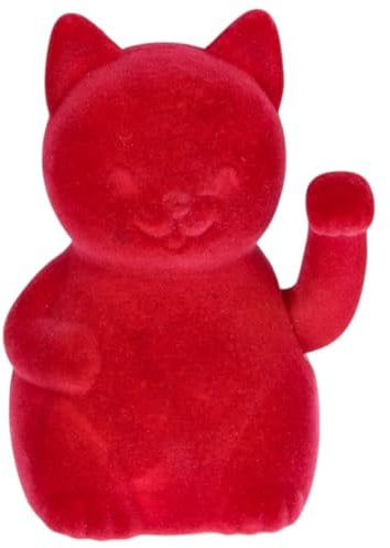MIJOMA Winkefigur Dekofigur mit Flock-Beschichtung – Farbige Wackelhand-Figur mit Bewegung – Dekoratives Wohnaccessoire für modernes Interior Design (Rot, Winkekatze - 17cm)