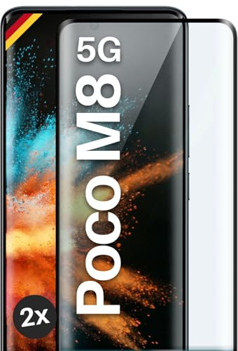 moex CurveProtect für Poco M8 5G Panzer Schutzglas, Full Screen Schutzfolie randlos, ganzer Bildschirm komplett abgedeckt, Panzerfolie Curved 3D Glas Folie, Schwarz 2 Stück