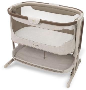 Maxi Cosi Iora Select Baby Stubenbett, 0–6 Monate (9 kg), Faltbares Beistellbett Schaukelnd/Schaukelbett, CloudCore-Matratze 3 cm, 5 Höhenstufen, 4 Leichtgängige Rollen, Easy Slide, Elegance Truffle