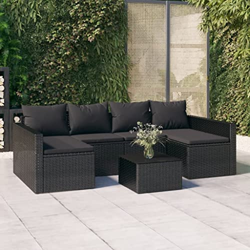 sephironlbb 2-TLG. Garten-Lounge-Set Schwarz Poly Rattan mit Kissen, wetterfestes Polyrattan Sofa in U-Form, Couchtisch mit Glasplatte, Sitzgruppe für Balkon Terrasse Outdoor Essgruppe