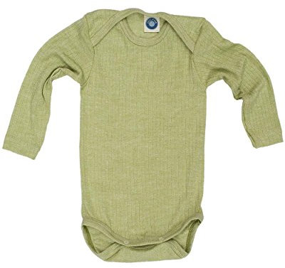 Cosilana, Baby Body Langarm, KBA Baumwolle, kbT Wolle, Seide (74/80, Grün meliert)