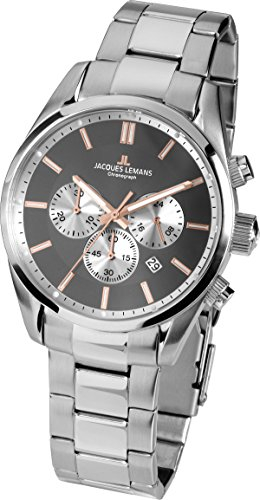 JACQUES LEMANS Herrenuhr Metallband massiv Edelstahl Chronograph 42-6G