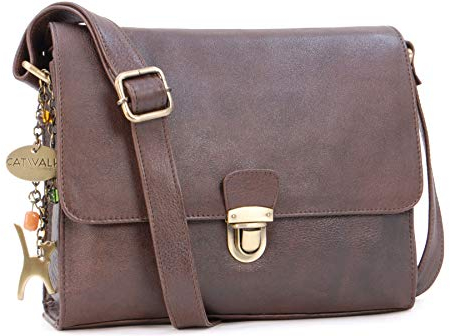 Catwalk Collection Handbags - Damen Leder Umhängetasche - Crossbody Bag/Handtasche Mittelgroß - Verstellbarer Schultergurt - DIANA - Braun