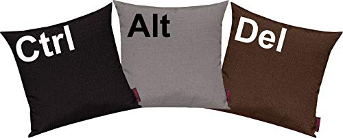 Shirtinstyle Kissenhüllen Set 3 Stück, Sofakissen. Kissenbezug, Motiv Ctrl, Alt, Del, Größe 40 x 40cm, Farbe Schwarz