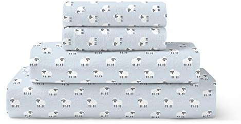Brielle Home Flanell-Bettwäsche-Set, Baumwolle, weich, warm und gemütlich, modern, schick, mit elastischen tiefen Taschen, California King, Schaf hellblau