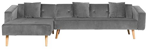 Ecksofa rechtsseitig Retro Stil Samtstoff grau mit Zierkissen Vadso
