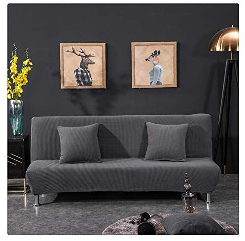 Elastisch Sofabezug ohne armlehnen Klappsofa Überwürfe Sofabezug Elastische voll zusammenklappbare Couch Sofa Schild passt zusammenklappbare Sofa-Bett ohne Armlehnen,Dunkelgrau,2 Sitzer(160-185CM)
