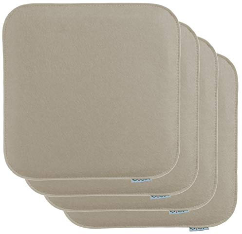 Brandsseller Lot de 4 Coussins d'assise en Feutre 35 x 35 x 2 cm – Galettes de Chaise carrées et Robustes pour l’intérieur et l’extérieur, Assise rembourrée Confortable - Beige