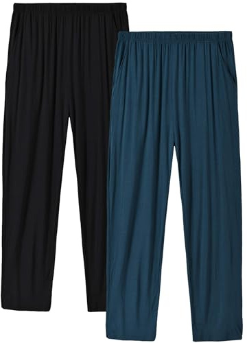 MoFiz Men Pyjama Lounge Bottoms Pants Soft Pyjama Trousers (Black,Blue) S