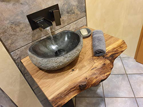 Waschtischplatte Eiche massiv Baumkante geölt Holz Aufsatzwaschtisch (40 x 35 cm)