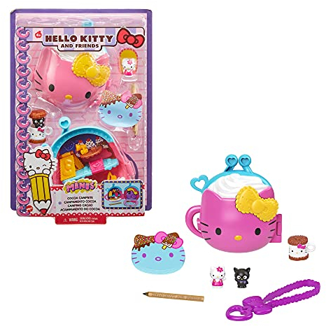 Sanrio Hello Kitty Coffret Compact Chocolat Chaud avec 2 mini-figurines, crayon, carnet de notes et accessoires, jouet pour enfant, GVB29