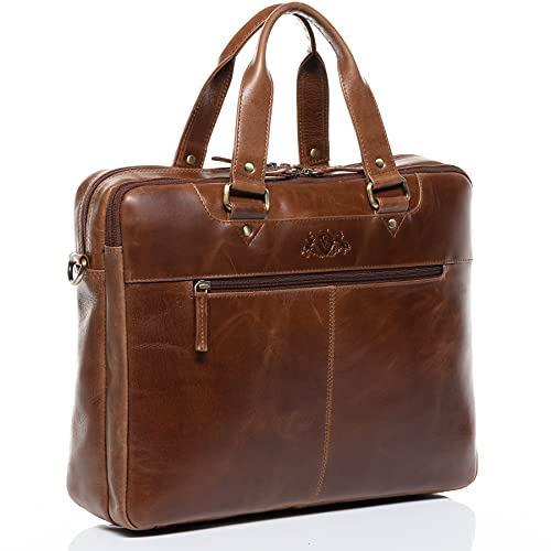 SID & VAIN große Laptoptasche echt Leder - 15 Zoll Laptop Business-Tasche Yann - Umhängetasche Aktentasche Lehrertasche mit Laptop-Fach - Ledertasche Herren Damen braun handgefertigt