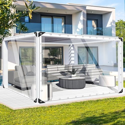 FoundGo 3' x 6'(0.9x1.8m) Clear Tarps PVC Vinyl Transparency Tarpaulin Glass with Silver Metal Grommets，Protects Against Water, UV-Ray, Tear, Cold Weather Resistan