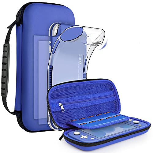 GeeRic Funda Compatible para Switch Lite, Accesorio Silicona Funda y 2pcs Protector de Pantalla Compatible para Switch Lite,4 Tapas de Pulgar y Agarre de Almacenamiento,Azul