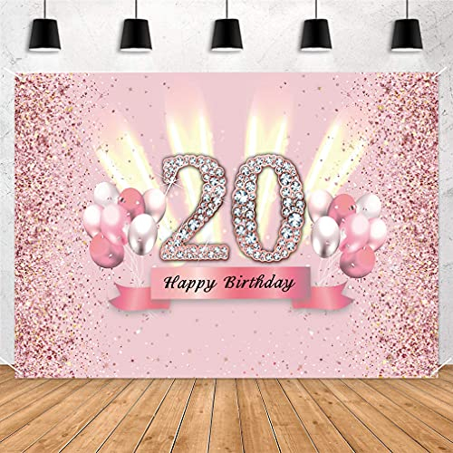 Tecreo 20. Geburtstag Deko 20 Geburtstag Banner Rosegold Party Dekoration Mädchen, Stoff Schild Poster 20. Jahrestag Party Geburtstagsdeko Glitzern Rosa