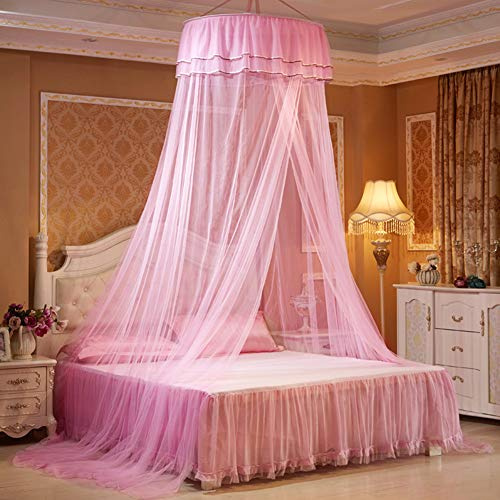 HERCHR Rundes Moskitonetz, Kuppel Prinzessin Betthimmel für Kinder Spitze Prinzessin Rundes Moskitonetz für Erwachsene/Babys/Outdoor Camping/Mädchen Schlafzimmer Dekor(Rosa)