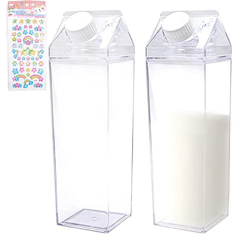 inheming Botella de Agua de Cartón,Botella de Leche Cuadrada,Caja de Leche Transparente de 500 ml, Reutilizable, Plástico(2 Piezas)