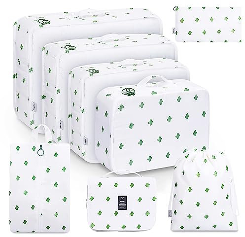 8 Teilige Packing Cubes, Kleidertaschen, Koffer Organizer für Urlaub und Reisen, Packwürfel Set Reise Würfel, Ordnungssystem für Koffer - Kaktus
